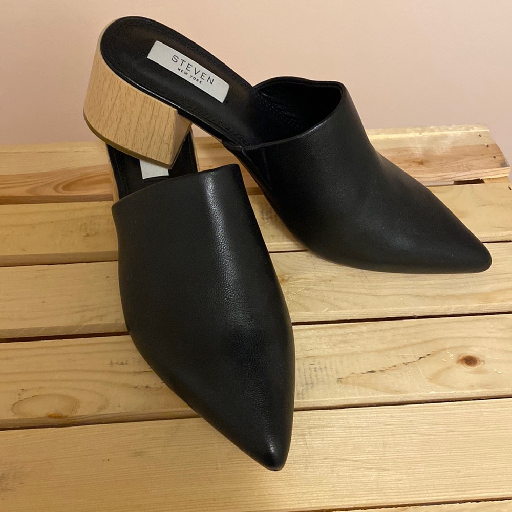 Steven Black Leather Mules 9